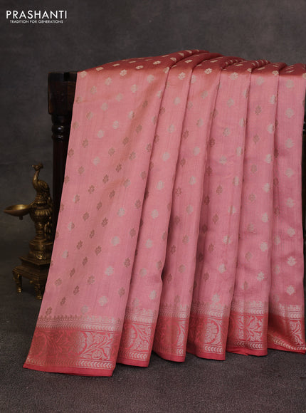 Peach  & Maroon Chiniya Silk Saree - Buttas