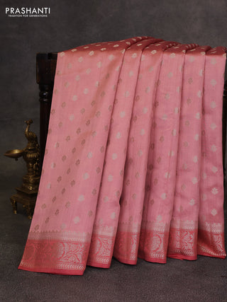 Peach  & Maroon Chiniya Silk Saree - Buttas