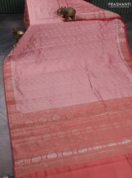Peach  & Maroon Chiniya Silk Saree - Buttas