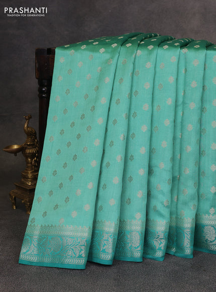 Teal Green Chiniya Silk Saree - Buttas