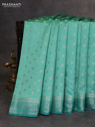 Teal Green Chiniya Silk Saree - Buttas
