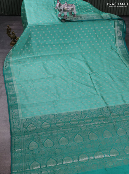 Teal Green Chiniya Silk Saree - Buttas
