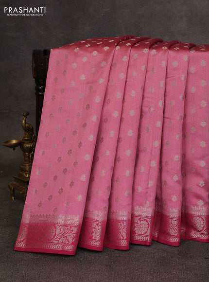 Pastel Pink & Pink Chiniya Silk Saree - Buttas