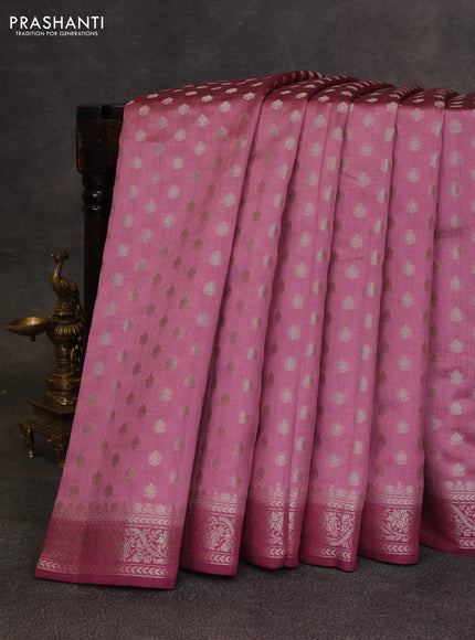 Mauve Pink & Maroon Chiniya Silk Saree - Buttas