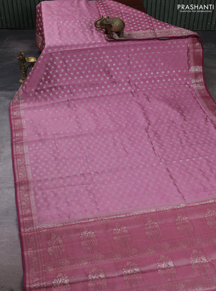 Mauve Pink & Maroon Chiniya Silk Saree - Buttas