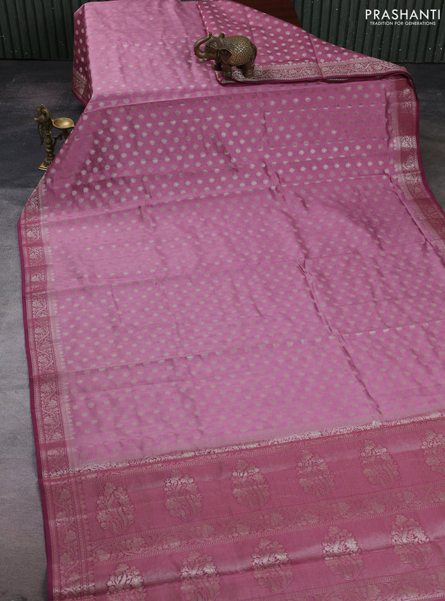 Mauve Pink & Maroon Chiniya Silk Saree - Buttas