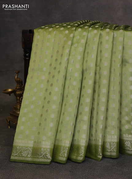 Pastel Green & Sap Green Chiniya Silk Saree - Buttas