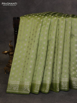Pastel Green & Sap Green Chiniya Silk Saree - Buttas
