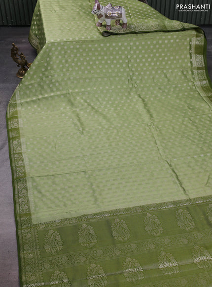Pastel Green & Sap Green Chiniya Silk Saree - Buttas