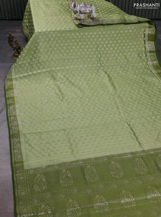 Pastel Green & Sap Green Chiniya Silk Saree - Buttas