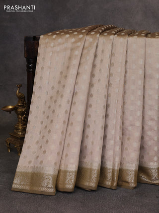Beige & Olive Green Chiniya Silk Saree - Buttas