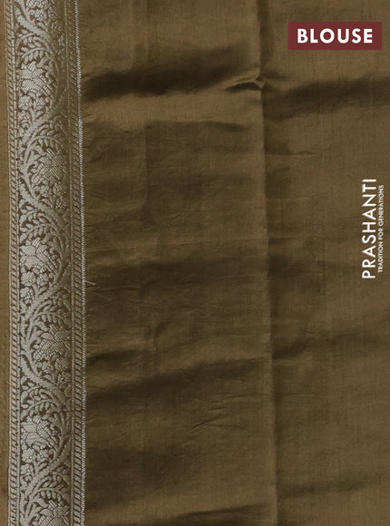 Beige & Olive Green Chiniya Silk Saree - Buttas