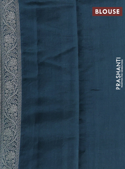 Pastel Blue & Peacock Blue Chiniya Silk Saree - Buttas