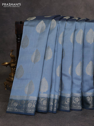 Pastel Blue & Peacock Blue Chiniya Silk Saree - Buttas