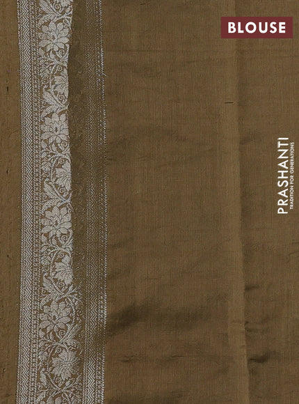 Beige & Olive Green Chiniya Silk Saree - Buttas