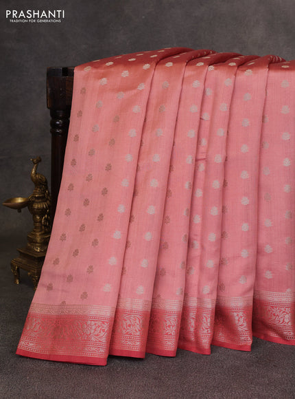 Peach & Maroon Chiniya Silk Saree - Buttas