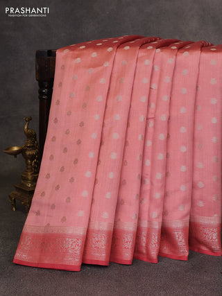 Peach & Maroon Chiniya Silk Saree - Buttas