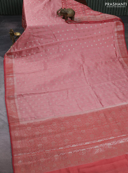 Peach & Maroon Chiniya Silk Saree - Buttas