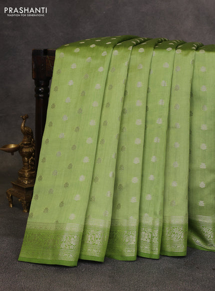 Pastel Green & Green Chiniya Silk Saree - Buttas