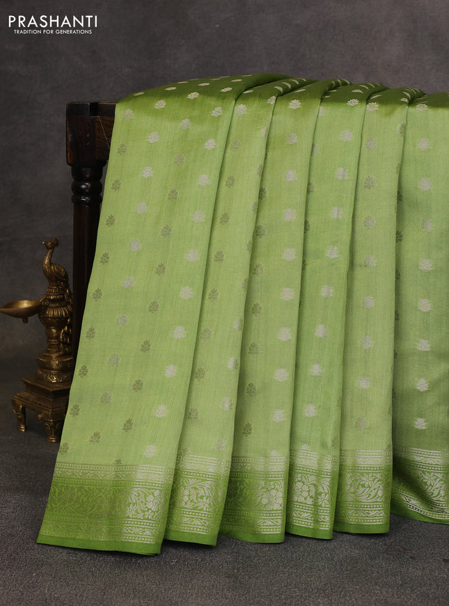 Pastel Green & Green Chiniya Silk Saree - Buttas