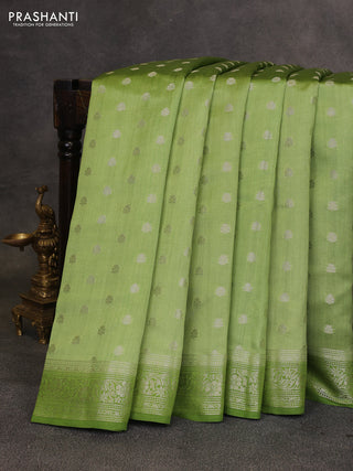 Pastel Green & Green Chiniya Silk Saree - Buttas