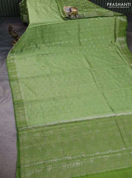 Pastel Green & Green Chiniya Silk Saree - Buttas