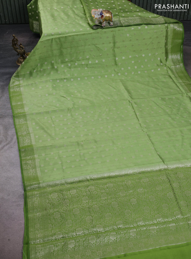 Pastel Green & Green Chiniya Silk Saree - Buttas