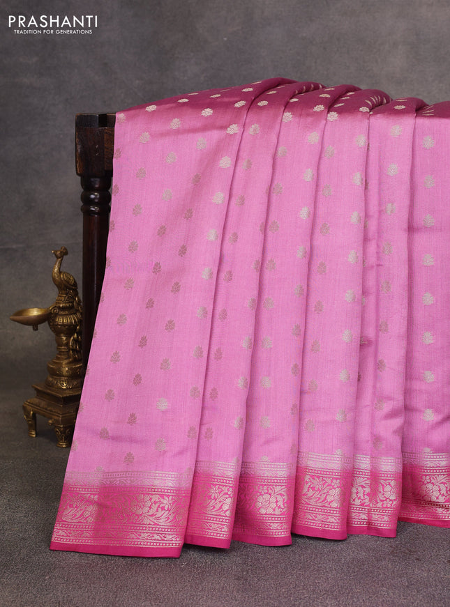 Pastel Pink & Pink Chiniya Silk Saree - Buttas