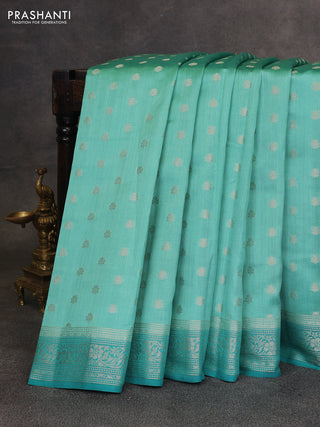 Teal Green Chiniya Silk Saree - Buttas