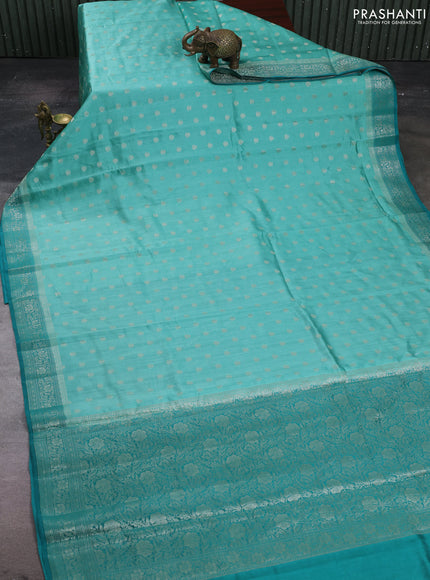 Teal Green Chiniya Silk Saree - Buttas