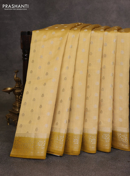 Yellow & Mustard Yellow Chiniya Silk Saree - Buttas