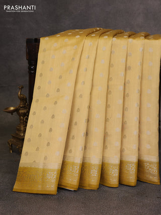 Yellow & Mustard Yellow Chiniya Silk Saree - Buttas