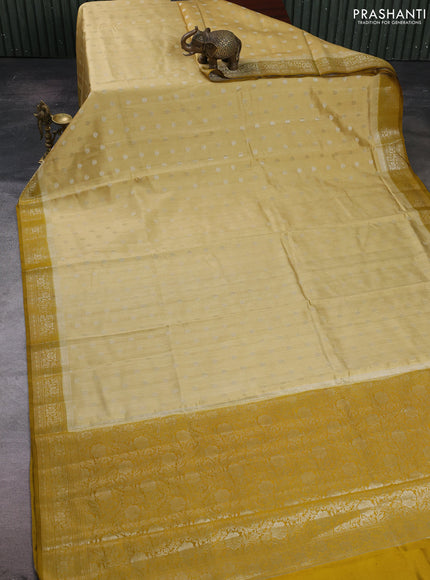 Yellow & Mustard Yellow Chiniya Silk Saree - Buttas