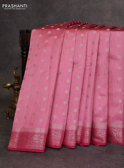 Pastel Pink & Pink Chiniya Silk Saree - Buttas