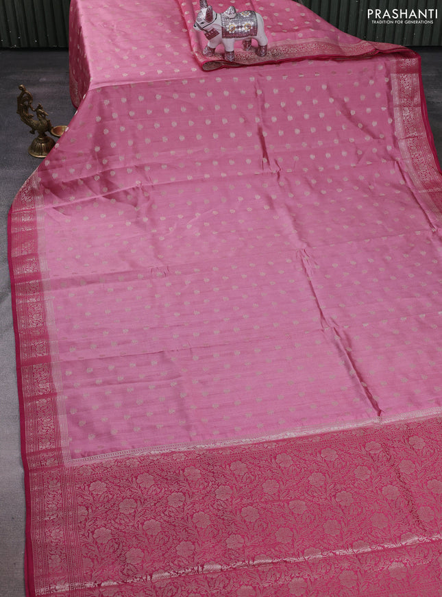 Pastel Pink & Pink Chiniya Silk Saree - Buttas
