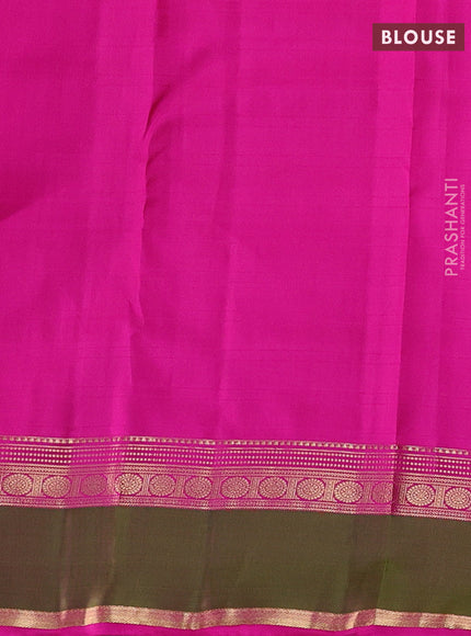 Mustard & Pink Pure Kanchipuram Silk-Self emboss