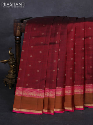 Maroon & Pink Pure Kanchipuram silk-Self emboss