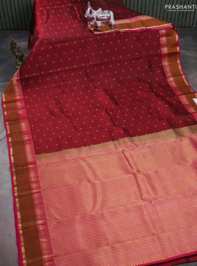 Maroon & Pink Pure Kanchipuram silk-Self emboss