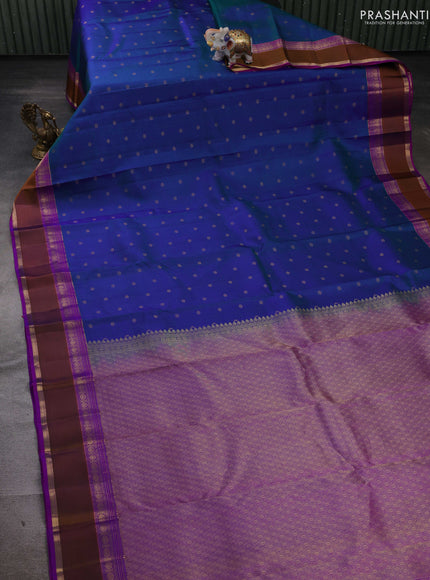 Peacock blue & Purple Pure Kanchipuram Silk-Self emboss