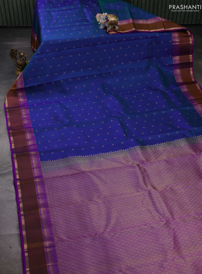 Peacock blue & Purple Pure Kanchipuram Silk-Self emboss