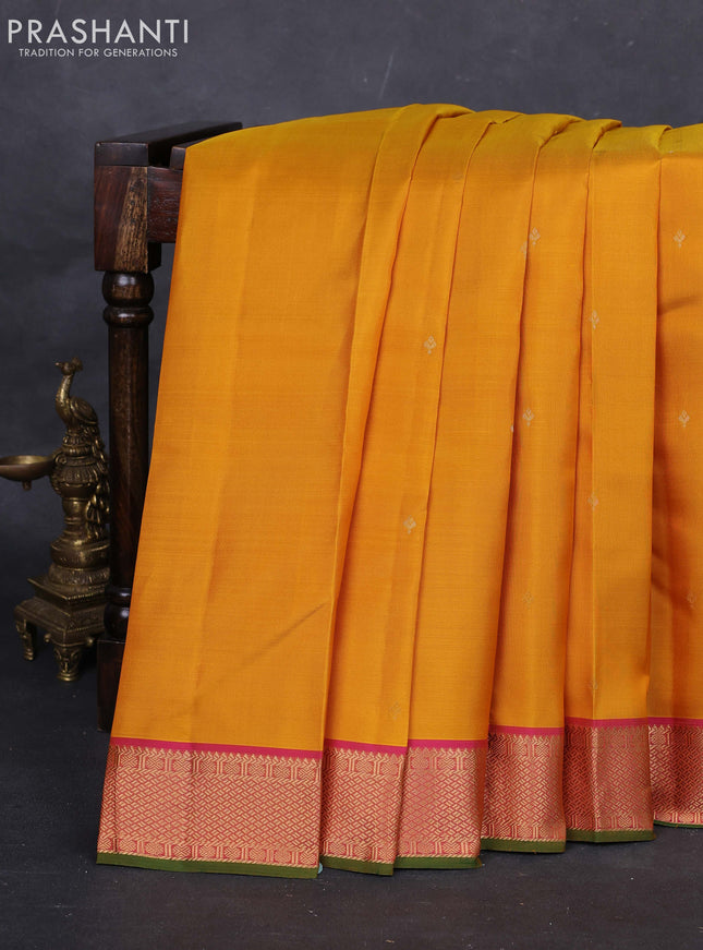 Yellow & Pink Pure Kanchipuram Silk -Butta