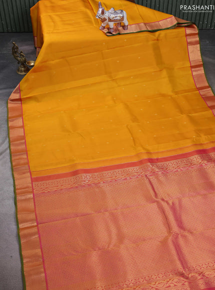 Yellow & Pink Pure Kanchipuram Silk -Butta
