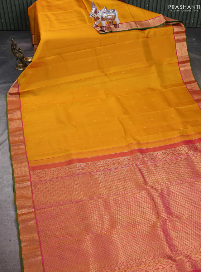 Yellow & Pink Pure Kanchipuram Silk -Butta