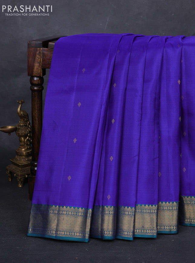 Blue & Peacock Green Pure Kanchipuram Silk-Butta