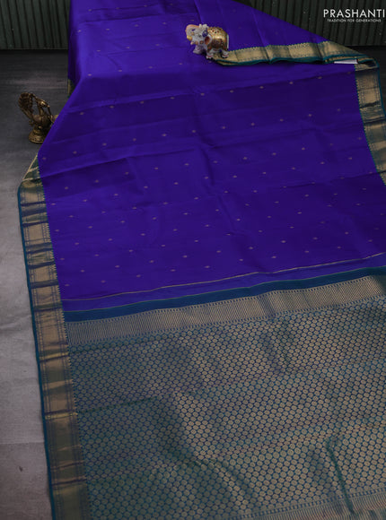 Blue & Peacock Green Pure Kanchipuram Silk-Butta