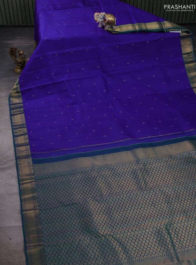 Blue & Peacock Green Pure Kanchipuram Silk-Butta