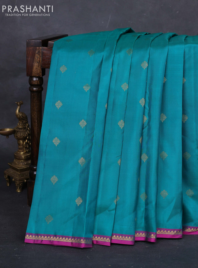 Teal Green & Purple Pure Kanchipuram Silk-Butta