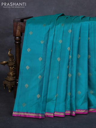 Teal Green & Purple Pure Kanchipuram Silk-Butta