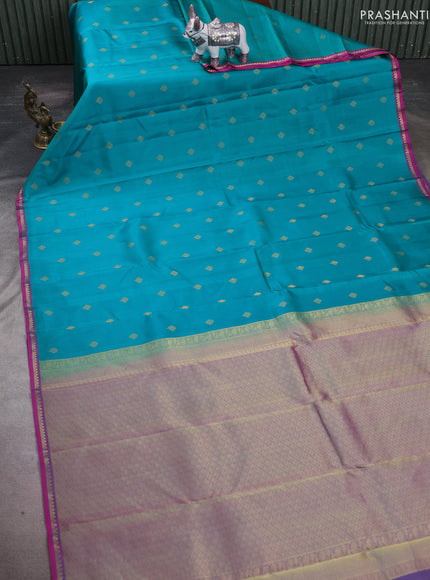 Teal Green & Purple Pure Kanchipuram Silk-Butta
