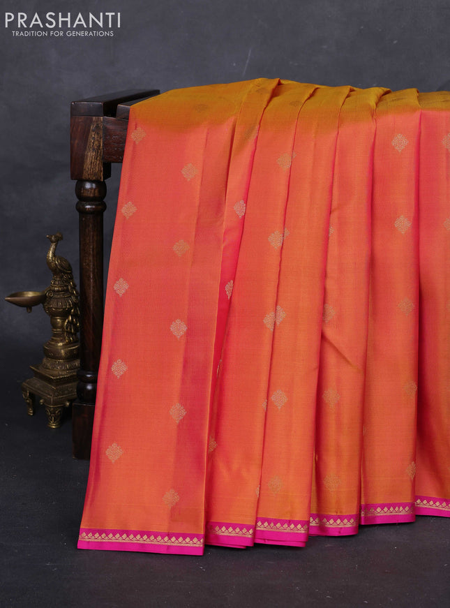 Mustard Yellow & Pink Pure Kanchipuram Silk-Butta